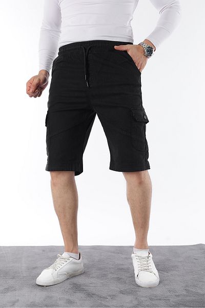 comstar Men's Elastic Waist Stitching Detailed Cargo Pocket Capri Shorts