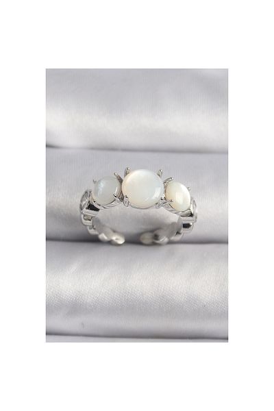 Marsilyan Brass Silver Color Zircon Stone Detailed White Pearlescent Vip Series Women's Ring - Tj-Byk3503