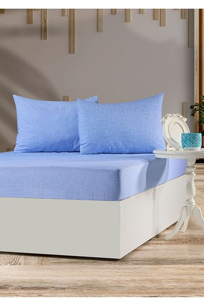 Sivalde Double Fitted Blue Pillowcase Elastic Sheet Set