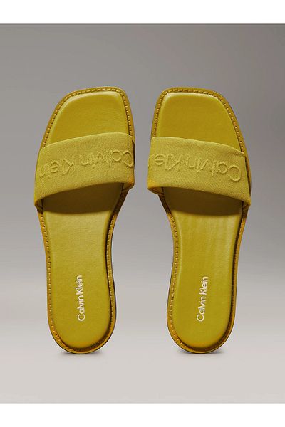 Calvin Klein Women's Flat Sole Logo Printed Comfortable Sport Style Green Slippers Hw0Hw02378-M1E