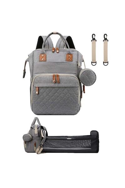 CRACOS Geanta De Voiaj, Rucsac Mommybag,®, Pentru Mamici, Pat Cu Saltea De Infasat, 42x30x18 Cm, Gri