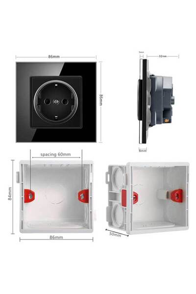 CLASSLIGHTS Πρίζα με πλαίσιο από γυαλί ασφαλείας, 16Α, μαύρη