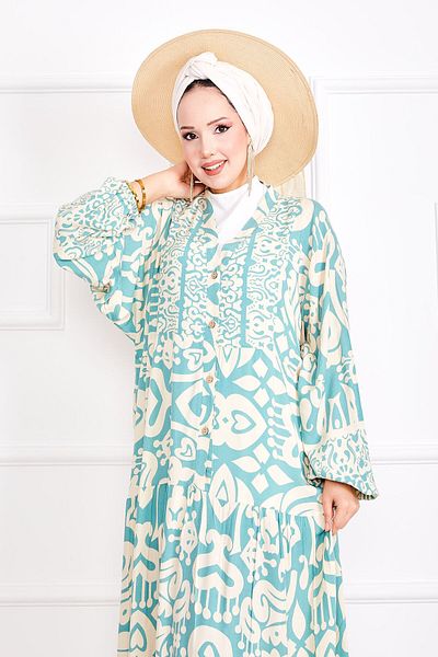 EBRUTESETTÜR Hira Pattern Half Buttoned Hijab Dress