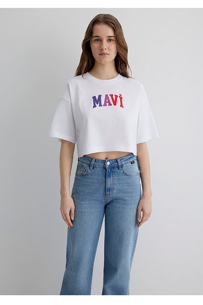 Mavi Logo Printed Crop Cut T-Shirt
