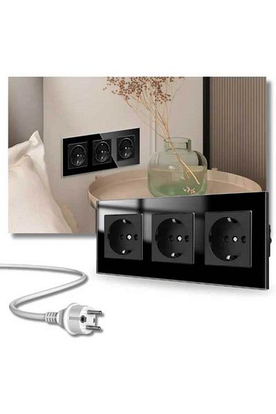 CLASSLIGHTS Priză triplă cu ramă din sticlă securizată, 16a, neagră