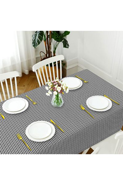 Evim Canvas Gingham Black Liquid Proof Stain Resistant Table Cloth