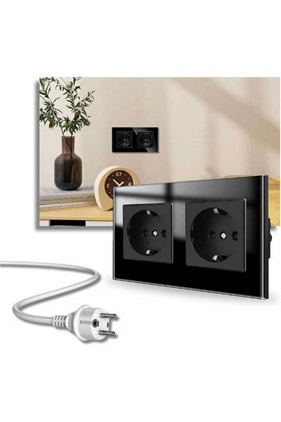CLASSLIGHTS Priză dublă cu ramă din sticlă securizată, 16a, neagră