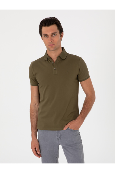 Cacharel Khaki Slim Fit 100% Cotton Polo Neck T-Shirt 50300934-Vr027