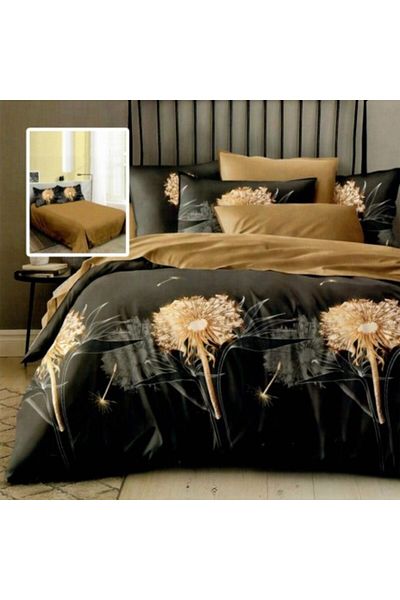 Pucioasa Double bed linen set made of fine satin, duvet cover 200x220cm, 6 pieces, Golden Dandelions