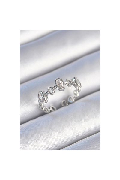 Marsilyan Brass Silver Color Zircon Stone Round Chain Model Women's Ring - Tj-Byk3471