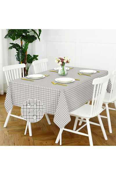 Evim Canvas Gingham Beige Liquid Proof Stain Resistant Table Cloth