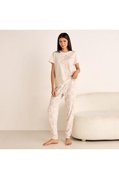 FAV Star Print Short Sleeves T-shirt and Pyjama Set