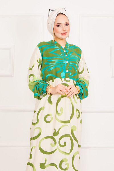 EBRUTESETTÜR Patterned Button Detailed Hijab Dress