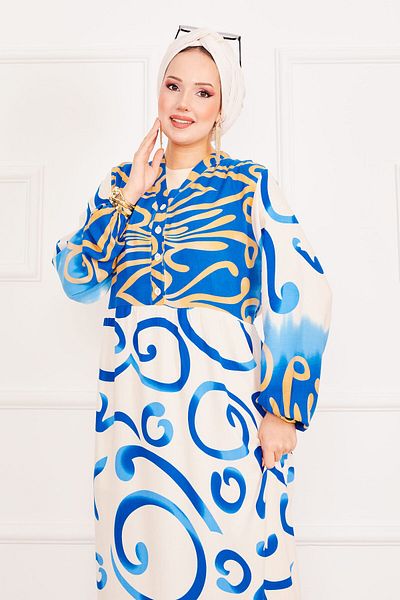 EBRUTESETTÜR Patterned Button Detailed Hijab Dress