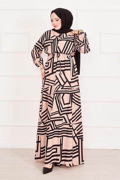 EBRUTESETTÜR Half Buttoned Lace up Waist Hijab Dress