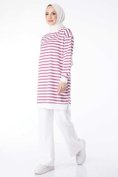 TOFİSA Striped Tunic Lilac - 23925