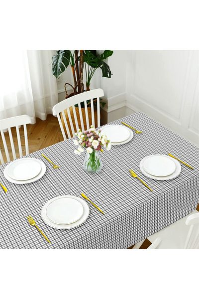 Evim Canvas Gingham Light Gray Liquid Proof Stain Resistant Table Cloth