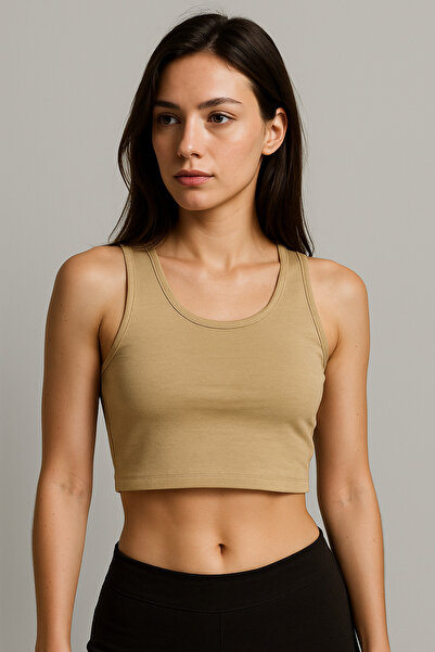 Kadın Pamuklu Ribanalı Kolsuz Crop Atlet – Yazlık Basic Model – Slim Fit