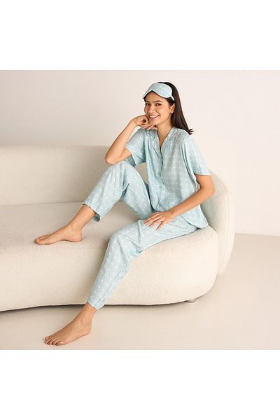FAV Printed Shirt with Pyjama and Eye Mask