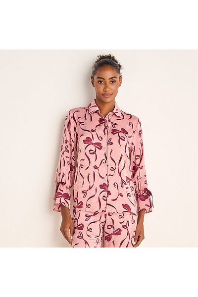 FAV Bow Print Long Sleeves Shirt and Elasticated Pyjama Set
