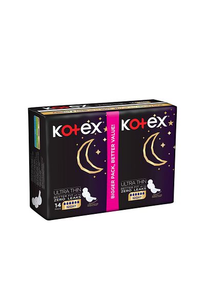 Kotex Ultra Thin Overnight Sanitary Pads with Wings 14pcs – Long-Lasting, Secure Night Protection