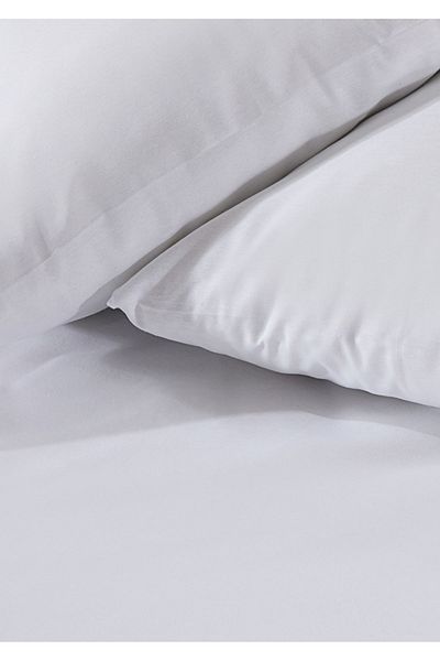 Sivalde 100% Cotton Ranforce Double Fitted White Pillowcase Elastic Sheet Set