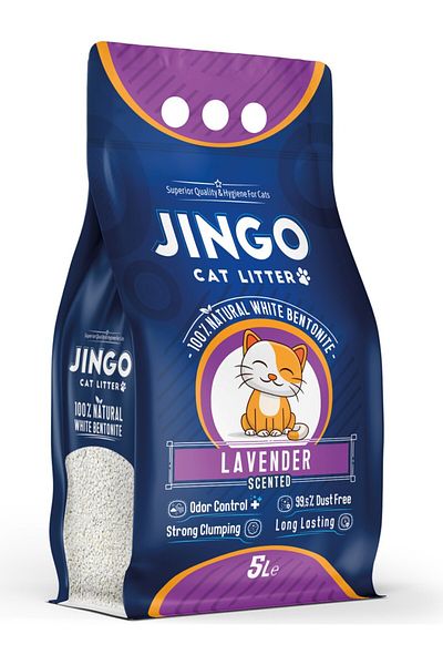 Jingo رمل قطط طبيعي أبيض معطر برائحة اللافندر من بنتونيت - 5 لتر
