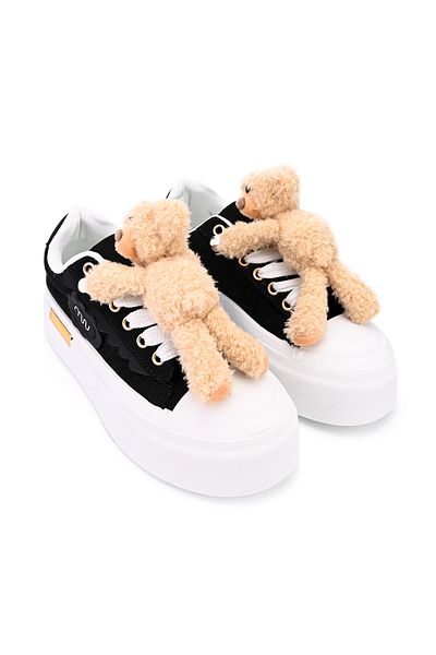 Tmall Pantofi sport pentru femei, accesoriu detașabil cu ursuleț de pluș, D1425, negru