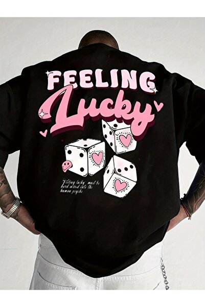 AZIZI TEKSTIL تي شيرت رجالي كاجوال برسوم كارتونية "Feel Lucky" - أزرق فاتح، ت...