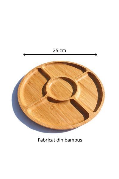 OEM Bamboo snack tray with 5 compartments, 25cm, ideal for serving snacks