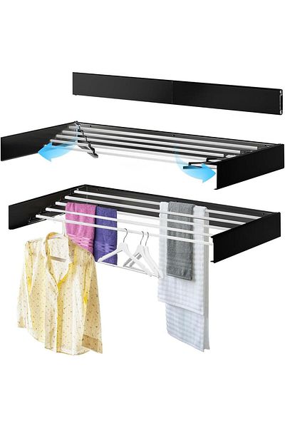COOYA Foldable invisible clothes drying rack,wall-mounted,sturdy and durable,suitable for balcony,black