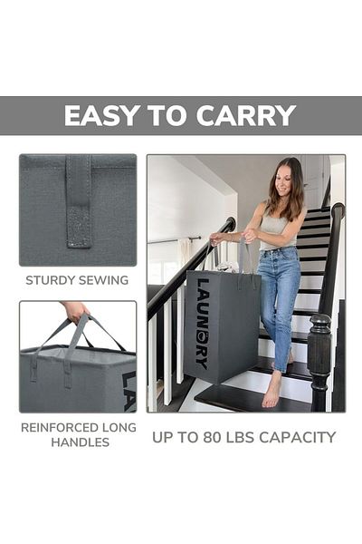 COOYA 2-pack 75L foldable laundry basket, waterproof and durable, portable, with extended handle, gray