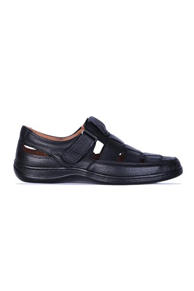 Ayakcenter 141 Sultan Black Leather Men's Sandals