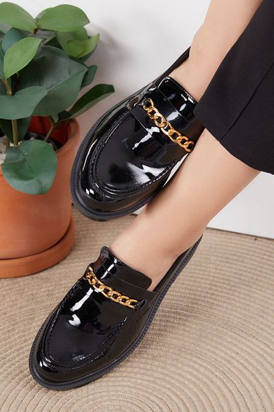 TOFİSA Women's Shiny Black Patent Leather Shoes - 26483