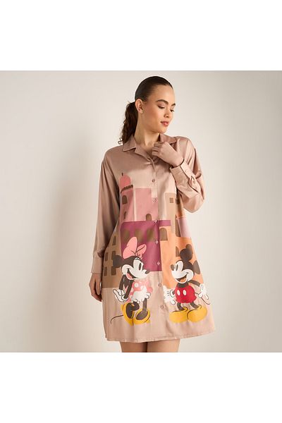 FAV Mickey Mouse and Minnie Mouse Print Collared Sleepshirt