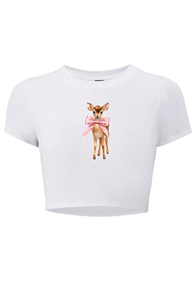 BRZ COLLECTION Kadın Kurdele Ceylan Crop T-shirt Beyaz