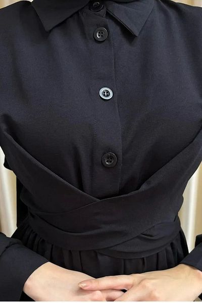 Tesettür Diyarı Φόρεμα Hijab από ύφασμα Tricot με λεπτομέρεια με κορδόνια