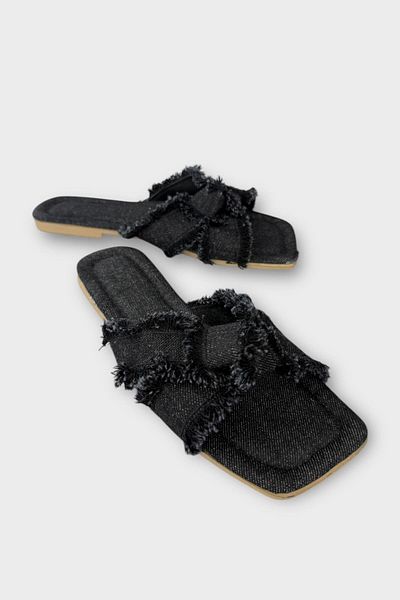 Liger Women's Tassel Detail Cross Denim Slippers Black