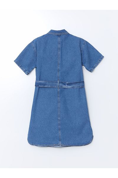 LC Waikiki Lcw Kids Blue Short Sleeve Girls Jean Shirt Dress
