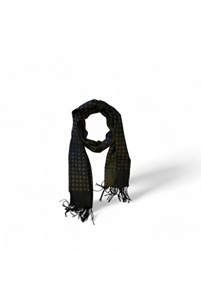 Hedea Navy Blue Green Checkered Pattern Kaşkol