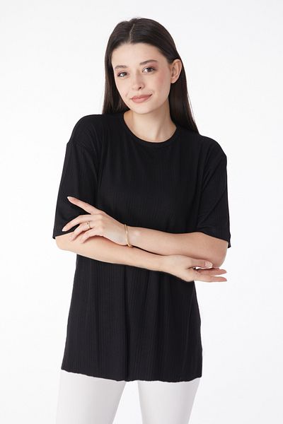 TOFİSA Slit T-Shirt D1 Black - 25114