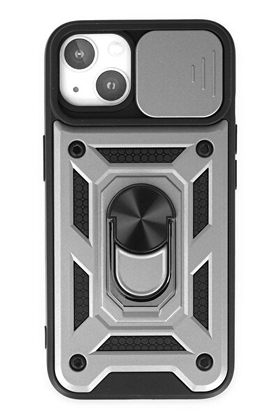 NewFace حافظة آيفون 14 من السيليكون مع حلقة عدسة بارس - فضي DRSTR