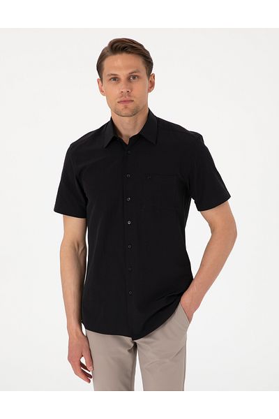 Pierre Cardin Black Basic Regular Fit Short Sleeve Pocket Shirt 50307003 -Vr046