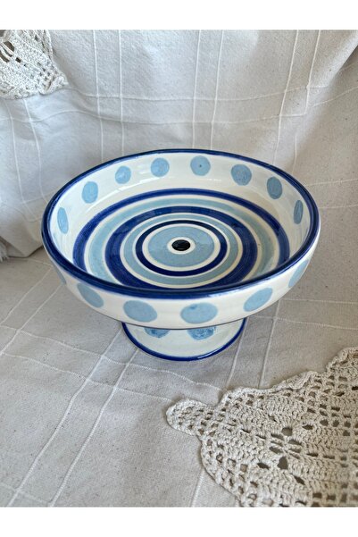 sim atölye Nazar boncuk desenli ayaklı küçük sunum tabagi