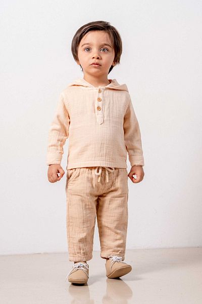bombe Baby Kids Salmon Cotton Hooded Comfortable 2-Piece Set Trend Fashion Bottom Top Set