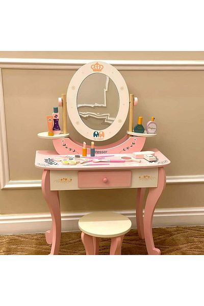 Generic Girls' Dressing Table Set With Mirror, Chair And Accessories