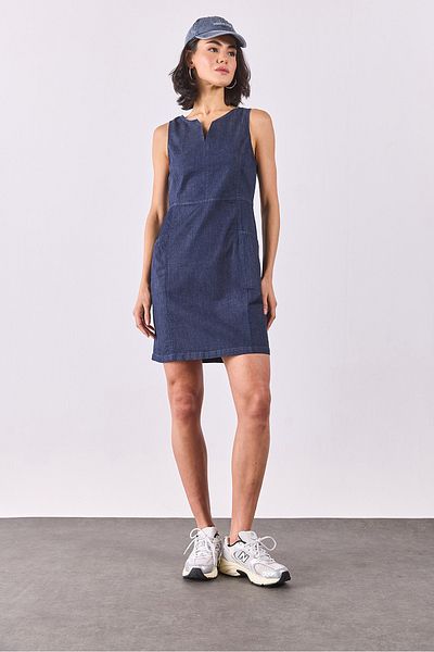 VENA Rochie de jeans fără mâneci, albastru închis, slim fit - ALBASTRU ÎNCHIS