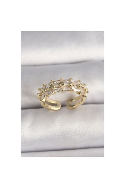 Marsilyan Brass Gold Color Zircon Stone Adjustable Ring - Tj-Byk3543