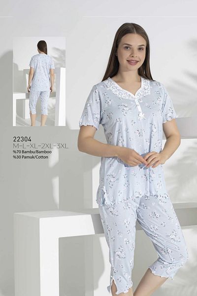 Anastasia Underwear Pajama Suit Capri Short Sleeve Front Half Buttoned Lace Flower Pattern Quality Model