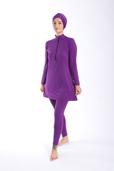 Lio20 Costum de baie Hijab mov cu fermoar Uzunkol pentru femei 38-44